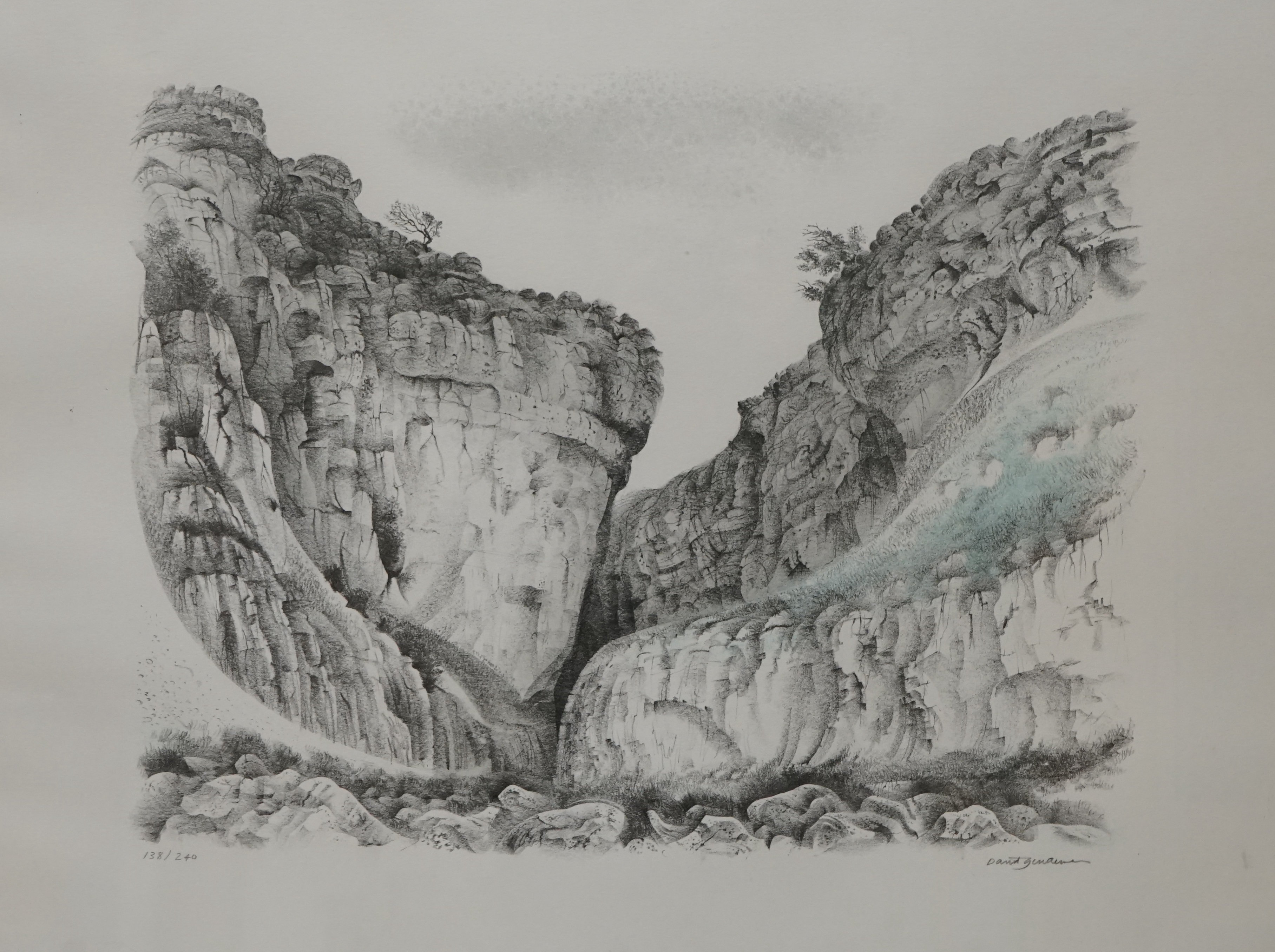 David Gentleman (b.1930), colour lithograph, ‘Gordale Scar’, signed in pencil, limited edition, 138/240, 56 x 76cm. Condition - some staining